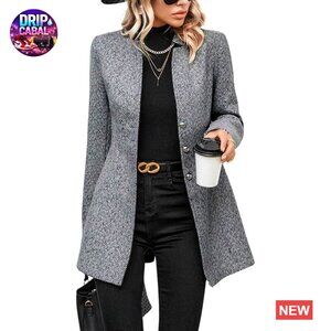 Wool Blend Pea Coat Classic Stand Collar Trench Coat Mid Long Winter Jacket